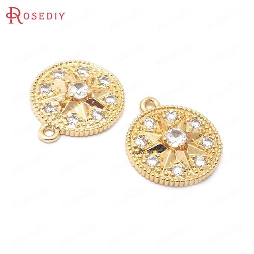 Breloques Étoile Ronde En Laiton Et Zircon, Couleur Or, Pendentifs De Bijoux, Colliers, Boucles D'oreilles, Bracelets, Fournitures, Accessoires De Bricolage