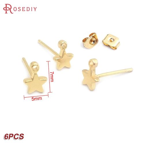 Boucles D'oreilles Rondes En Forme De Goutte, Couleur Or 24k, Avec Motif Étoile, Coeur, Épingle, Bijoux, Fournitures De Fabrication, Accessoires De Bricolage
