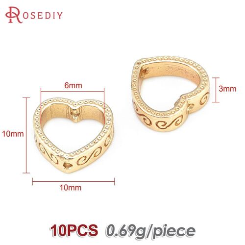 10pcs 10x10mm 18k Or Couleur Laiton Connecter Perles 2 Trous Coeur Cercle Anneaux Fournitures De Fabrication De Bijoux Bricolage Résultats Accessoires