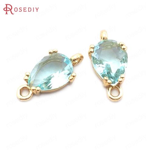 10 Pièces 6x8mm Couleur Champagne Or Laiton Et Verre De Haute Qualité 2 Trous Charme En Forme De Goutte D'eau Pendentifs Fabrication De Bijoux Résultats