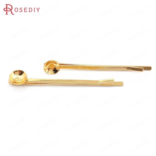 Fer À Cheveux Couleur Or, 20 Pièces, 55mm 60mm 70mm 24k, Avec Base De Perles Ou Trou De Suspension, Pince À Cheveux Pour Bijoux, Fournitures Pour La Fabrication De Bijoux