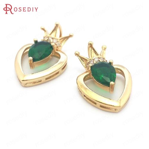 Breloques En Forme De Coeur Et De Couronne En Laiton Pour Travaux Manuels, Bijoux De 14x21mm, De Haute Qualité