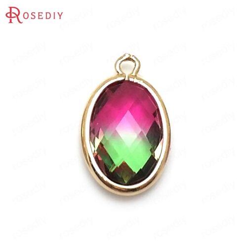 Pendentifs En Laiton Et Verre De Haute Qualité, Breloques Ovales De Style Arc-En-Ciel, Couleur Champagne Or, Accessoires De Bricolage, 19x12mm, 6 Pièces