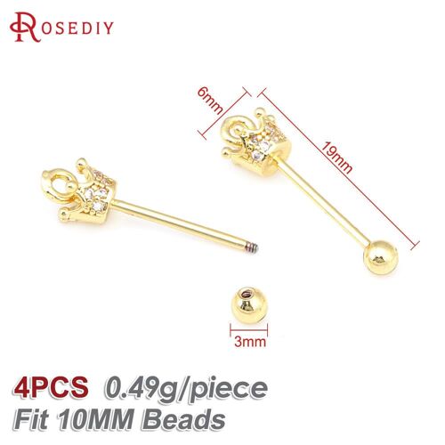 Breloques En Laiton Pour Documents En Or 18 Carats, Ours, Couronne De Lapin Avec Broche À Vis, Breloques Allergiques, Bijoux Pour Animaux, Fournitures Exécutives, Accessoires De Résultats, 4 Pièces