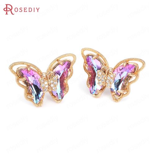 Boucles D'oreilles Papillon En Laiton Et Verre, Bijoux De Haute Qualité, Champagne, Document Localité, Épingles, Diy