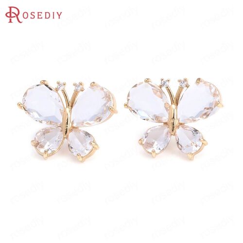 Boucles D'oreilles Papillon En Laiton Et Verre, Bijoux De Haute Qualité, En Or Champagne, Pour Documents, 4 Pièces