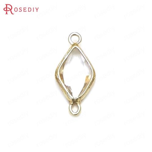 Breloques Allergiques En Forme De Losange, Champagne, Or, Laiton Et Verre, 2 Trous, Accessoires De Bricolage, Document, Haute Qualité, 23x11mm, 10 Pièces