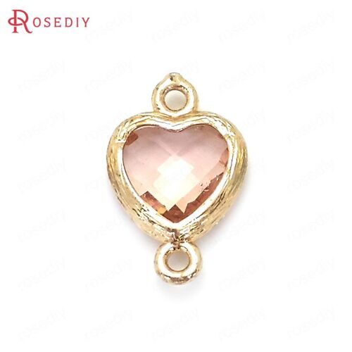 Breloques En Forme De Coeur Pour Documents, Couleur Champagne Et Or, Haute Qualité, Laiton Et Verre, 2 Trous, Breloques Allergiques, Pmotdiy, 15x10mm, 16x11mm, 10 Pièces