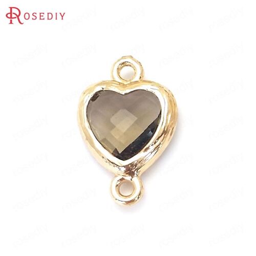 Breloques En Forme De Coeur Pour Documents, Couleur Champagne Et Or, Haute Qualité, Laiton Et Verre, 2 Trous, Breloques Allergiques, Pmotdiy, 15x10mm, 16x11mm, 10 Pièces