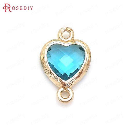 Breloques En Forme De Coeur Pour Documents, Couleur Champagne Et Or, Haute Qualité, Laiton Et Verre, 2 Trous, Breloques Allergiques, Pmotdiy, 15x10mm, 16x11mm, 10 Pièces