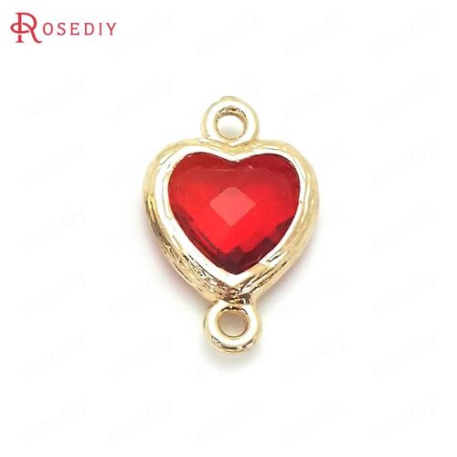 Breloques En Forme De Coeur Pour Documents, Couleur Champagne Et Or, Haute Qualité, Laiton Et Verre, 2 Trous, Breloques Allergiques, Pmotdiy, 15x10mm, 16x11mm, 10 Pièces