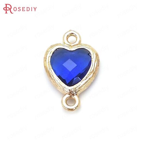 Breloques En Forme De Coeur Pour Documents, Couleur Champagne Et Or, Haute Qualité, Laiton Et Verre, 2 Trous, Breloques Allergiques, Pmotdiy, 15x10mm, 16x11mm, 10 Pièces