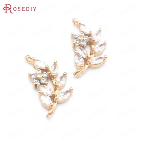 Pendentifs De Haute Qualité En Laiton Et Zircon, Couleur Champagne Or, 2 Trous, Branche D'arbre, Fleur, Breloques, Fabrication De Bijoux, 6 Pièces