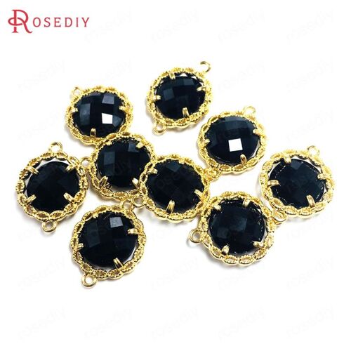 Pendentifs En Laiton Et Verre De Haute Qualité, Couleur Champagne Or, 2 Trous, Breloques Rondes, Accessoires De Bijouterie, Bricolage, 12mm, 10 Pièces