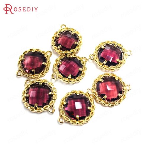 Pendentifs En Laiton Et Verre De Haute Qualité, Couleur Champagne Or, 2 Trous, Breloques Rondes, Accessoires De Bijouterie, Bricolage, 12mm, 10 Pièces