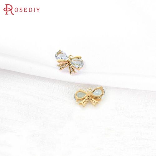 Boucles D'oreilles En Or 24 Carats Avec Noeud Papillon, Breloques En Laiton Pour Document, Fournitures De Bricolage, Accessoires De Bijouterie, 2 Pièces, 15x10mm