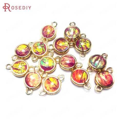 Lot De 10 Pendentifs Colorés En Laiton Et Résine De 8mm, Couleur Champagne Or, 2 Trous, Breloques Rondes, Fournitures Pour La Fabrication De Bijoux