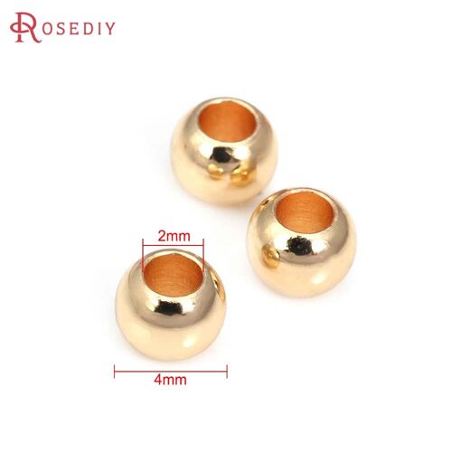 Perles D'espacement À Grand Trou En Laiton Or 18k, 4/5/6mm, Fournitures De Divertissement, Accessoires De Bijoux, 50 Pièces