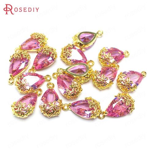 Pendentifs En Laiton Et Verre De Haute Qualité, 10x16mm, Couleur Champagne Or, Breloques En Forme De Goutte De Fleur, Accessoires De Bijouterie À Faire Soi-Même, 10 Pièces