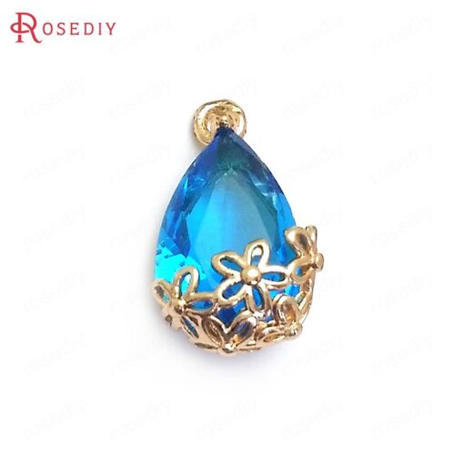 Pendentifs En Laiton Et Verre De Haute Qualité, 10x16mm, Couleur Champagne Or, Breloques En Forme De Goutte De Fleur, Accessoires De Bijouterie À Faire Soi-Même, 10 Pièces
