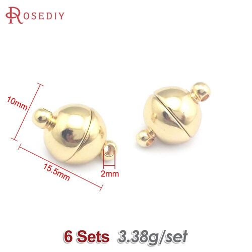 Lot De 6 Bracelets Magnétiques Ovales Ou Rondes En Laiton, Couleur Or, 5mm, 6mm, 8mm, 10mm, 18k, Pour La Fabrication De Bijoux