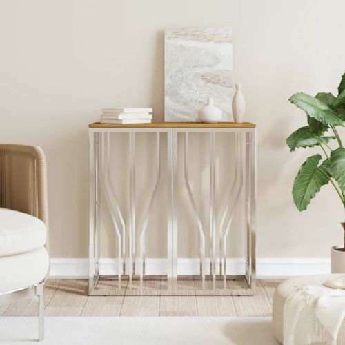 Vidaxl Table Console Argenté Acier Inoxydable Et Bois Massif D'acacia
