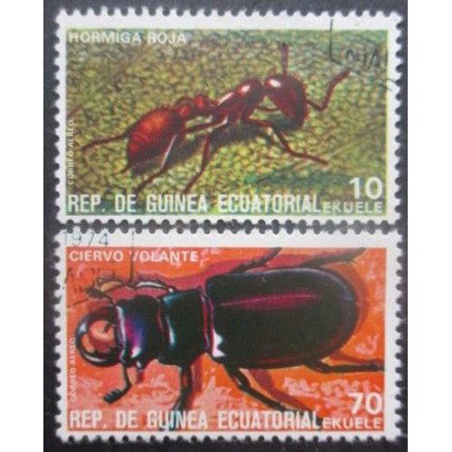 Guinee Equatoriale Poste Aérienne N°99a Et 99b Insectes Oblitérés