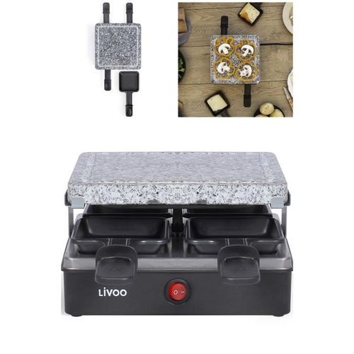 APPAREIL A RACLETTE + PIERRE A GRILL 4 personnes Revêtement anti-adhésif 600W Poignées isolantes