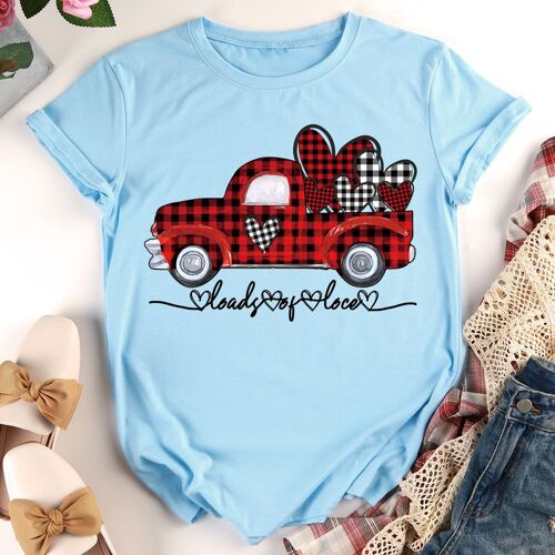 T-Shirt De La Saint-Valentin Pour Homme Et Femme, Haut Imprimé Léopard, Coeur, Voiture, Cadeau D'amour, S-Xxxl