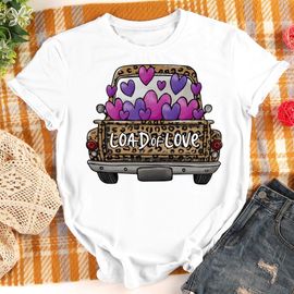 T-Shirt À Manches Courtes Pour Femme, Col Rond, Décontracté, À La Mode, Pour La Saint-Valentin, Léopard, Camion, C¿Ur, S-Xxxl