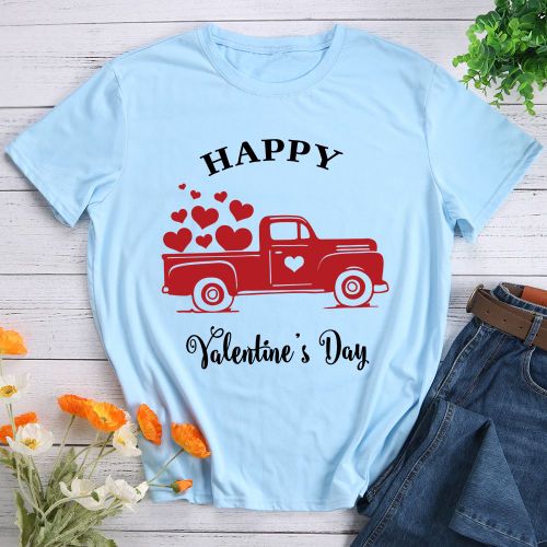T-Shirt Femme, Motif Dessin Animé, Adorable, Amour, Saint-Valentin, Voiture, C¿Ur Imprimé, S-Xxxl