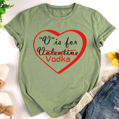 T-Shirt Imprimé V Is Pour La Vodka Pour Femmes Et Hommes, Hauts Décontractés Et Neutres, Coeur, Cadeau De Saint-Valentin, S-Xxxl