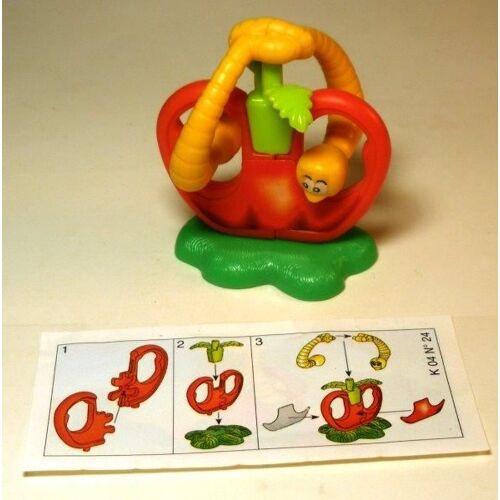Figurine "Kinder" (2003) - 2 Vers Dans Une Pomme, Socle Vert Foncé (K04n24 / K04-24) + Bpz