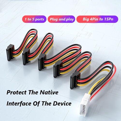 Adaptateur d'alimentation SATA 3.5/2.5 pouces, 1 à 5 disques durs, cordon de séparation, 4 broches à 15 broches, accessoires