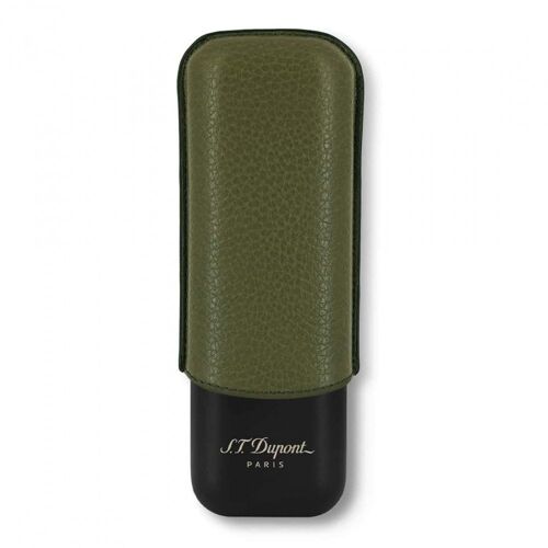 etui à cigares 2 cigares st dupont en cuir kaki et métal noir mat