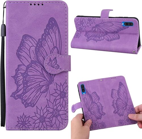 Coque Cuir Pour Samsung Galaxy A50 A50s & A30s (2019), Avec 360 Degres Antichoc Portefeuille Etui, Support Housse Silicone Magnetique Housse Pour Samsung A50 2019 / A30s Case - Papillon Violet
