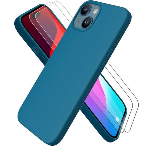 Coque Pour Iphone 15 Silicone Ultra Slim Bleu + 2 Protection D'écran Verre Trempé - Booling