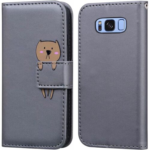 Coque Samsung Galaxy S8,Housse En Cuir 3d Ours Dessin Anime,Portefeuille Etui En Protecion Pour Galaxy S8,Gris