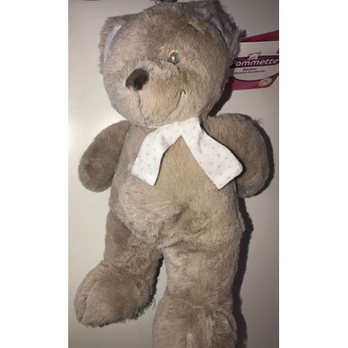 Doudou Ours Beige Taupe Pommette Peluche Ourson Echarpe Cache Col Blanc Etoiles Jouet Eveil Bebe Nounours Naissance Plush Teddy Bear Blankie