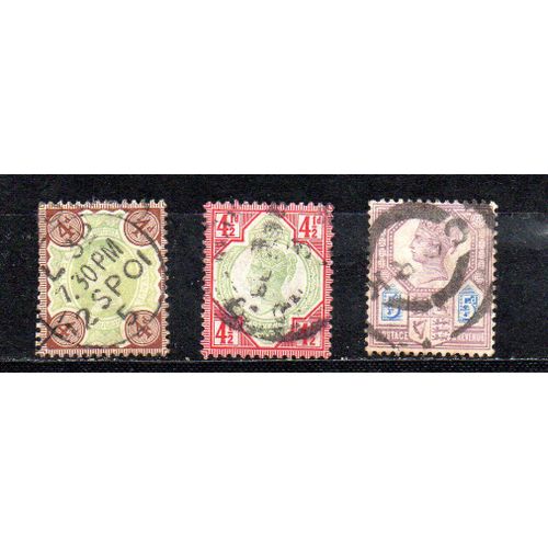 Royaume-Uni- 3 Timbres Oblitérés Avec Trace De Charnière Victoria N° 97, N°98 Et N°99