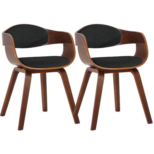Lot de 2 chaises de salle à manger design retro structure en bois couleur noyer assise en tissu noir 10_0001729