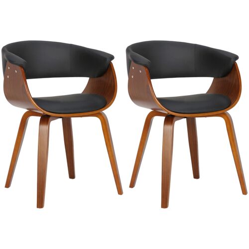 Lot de 2 chaises de la salle à manger design retro en structure en bois marron et assise en PVC noir 10_0001686