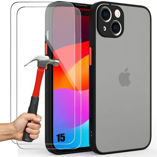 Coque pour iPhone 15 Protection Ultra Fine Silicone Noir + 2 Verres Trempés - BOOLING