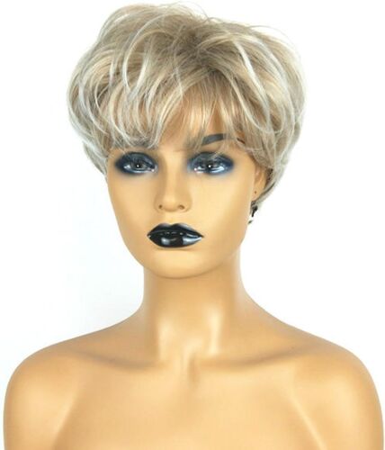 Kalanka-1 Pièce Perruque De Cheveux Courts Pour Femmes Blondes, Perruque À Frange Inclinée, Cheveux Courts Pour Femmes Multicouches Moelleux, Adaptés Au Cosplay, À La Mascarade, À La Fête Musicale