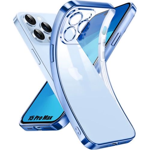 Coque Pour Iphone 15 Pro Max Transparent Avec Contour Bleu Slim Souple Anti-Rayures - Booling