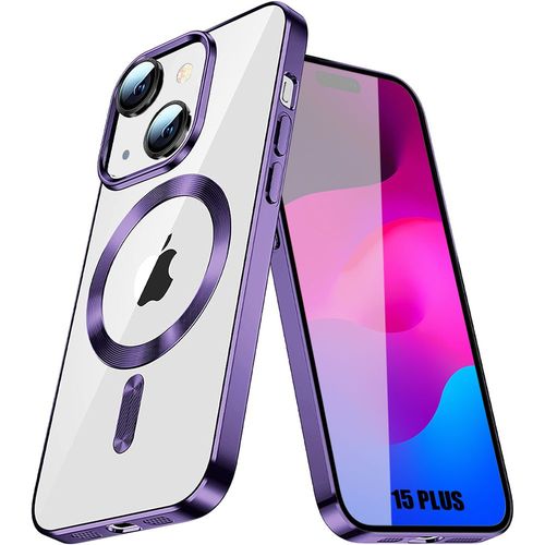 Coque Pour Iphone 15 Plus Avec Cercle Magnétique, Antichoc Protection Transparente Contour Violet - Booling