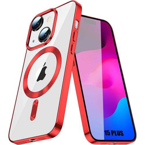 Coque pour iPhone 15 Plus Protection Antichoc Contour Chromé Rouge avec Cercle Magnétique - BOOLING