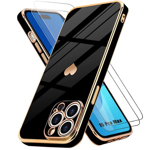 Coque Tpu Pour Iphone 15 Pro Max Noir Protection Souple Motif CUr + 2 Verres Trempés - Booling