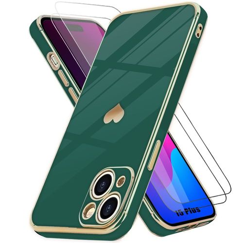 Coque Tpu Pour Iphone 15 Plus Vert Nuit Motif CUr + 2 Verres Trempés Protection - Booling