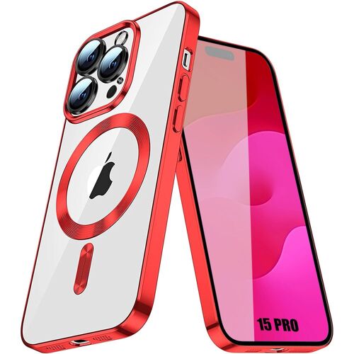 Coque Pour Iphone 15 Pro - Protection Transparente Contour Chromé Rouge Avec Cercle Magnétique - Booling